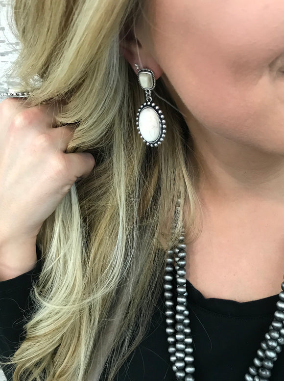 White Turquoise Stone-Drop Earrings