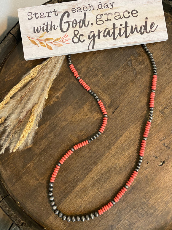 Navajo Pearl and Peach Necklace